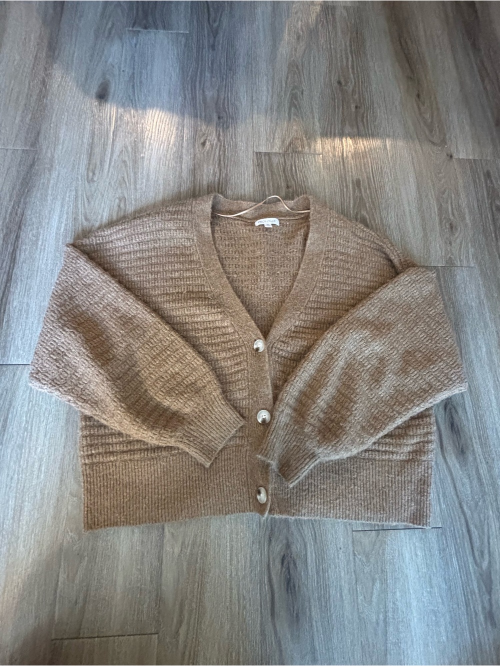 Prologue Cropped Tan Button-Front Knit Cardigan